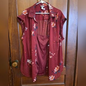 Ava & Viv 3x Floral Button Down Shirt Eith Matching Cami